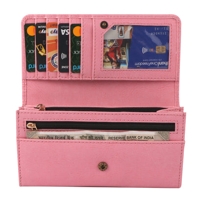 Pink Vegan Leather Women’s Long Wallet – Elegant Flap Clutch