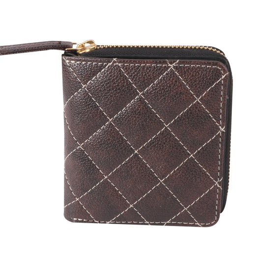 Brown Quilted Vegan Leather Women’s Wallet