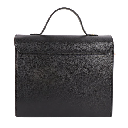 Women’s Black Vegan Leather Handbag with Gold Lock & Adjustable Strap