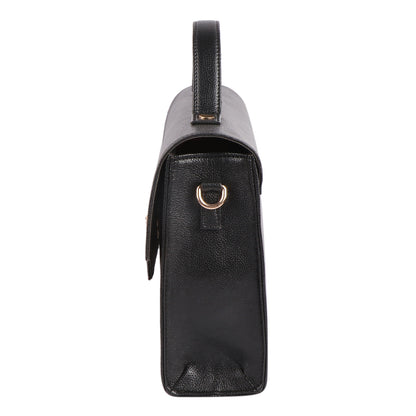 Women’s Black Vegan Leather Handbag with Gold Lock & Adjustable Strap