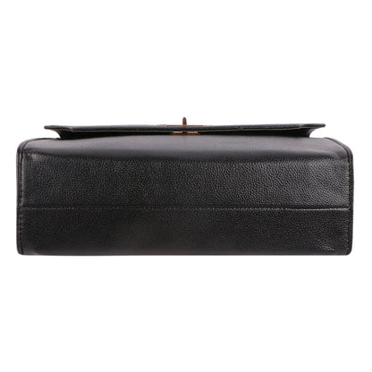 Women’s Black Vegan Leather Handbag with Gold Lock & Adjustable Strap