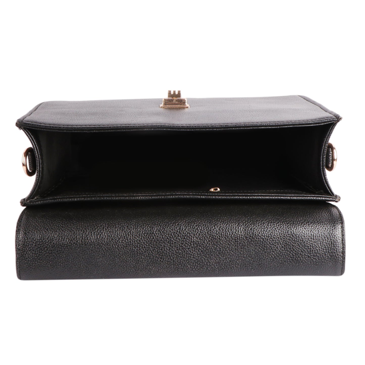 Women’s Black Vegan Leather Handbag with Gold Lock & Adjustable Strap