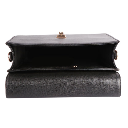 Women’s Black Vegan Leather Handbag with Gold Lock & Adjustable Strap