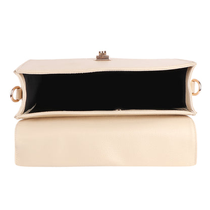 Women’s Beige Vegan Leather Sling Bag with Top Handle