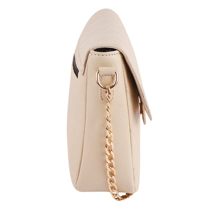 Beige Quilted Vegan Leather Sling Bag for Women | Gold Chain Shoulder Bag