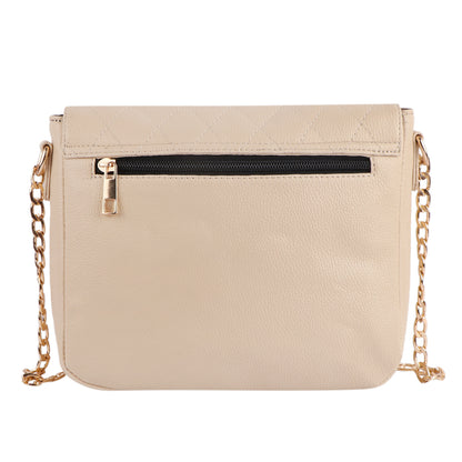 Beige Quilted Vegan Leather Sling Bag for Women | Gold Chain Shoulder Bag