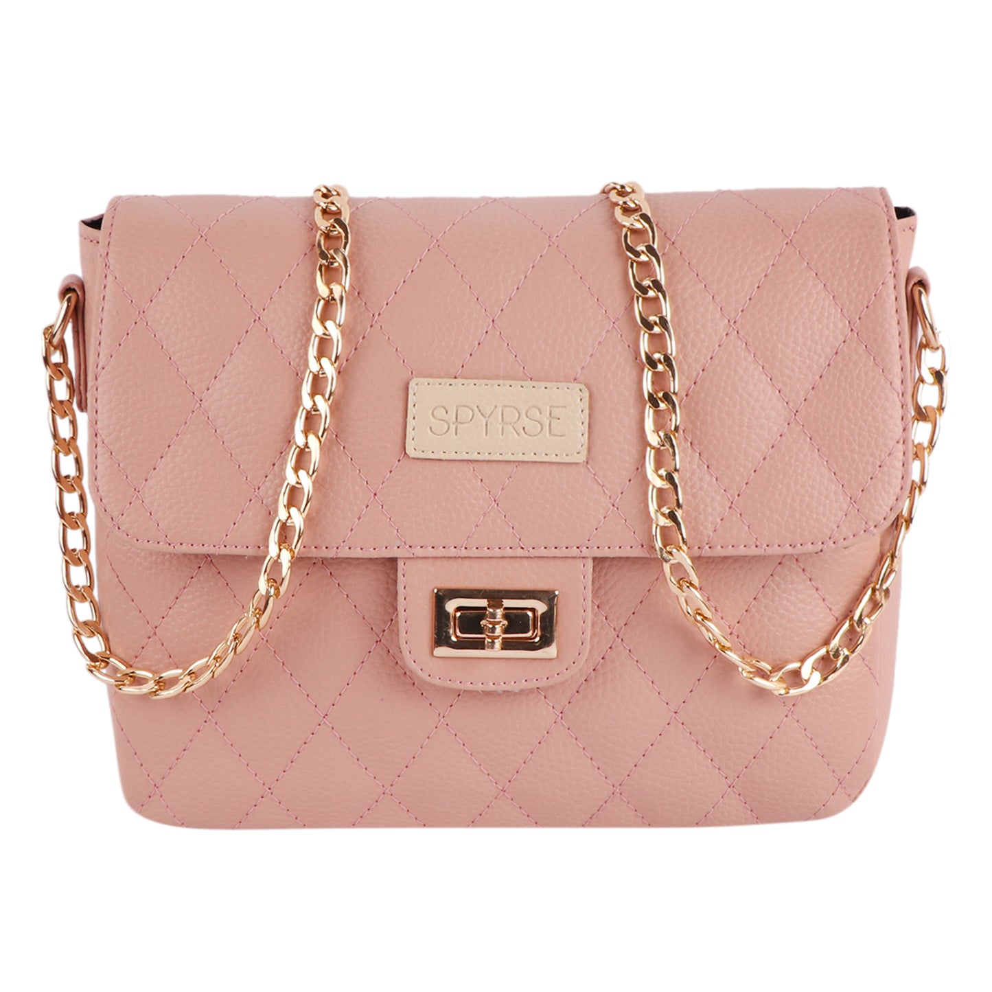 Pink Quilted Vegan Leather Chain Sling Bag for Women