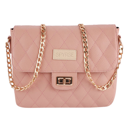 Pink Quilted Vegan Leather Chain Sling Bag for Women