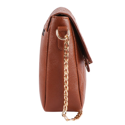 Brown Quilted Vegan Leather Chain Sling Bag for Women
