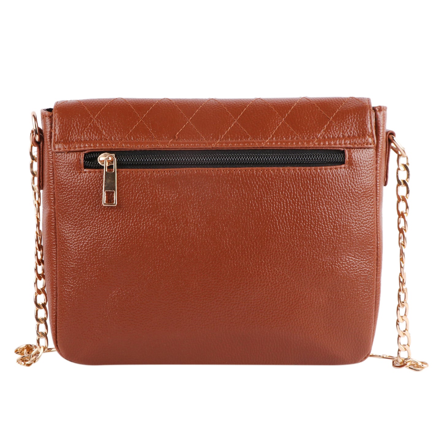 Brown Quilted Vegan Leather Chain Sling Bag for Women