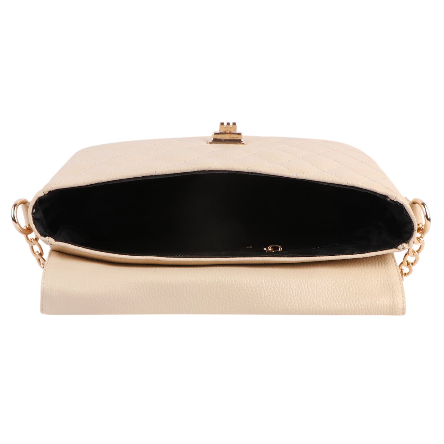 Beige Quilted Vegan Leather Sling Bag for Women | Gold Chain Shoulder Bag