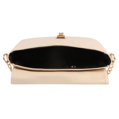 Beige Quilted Vegan Leather Sling Bag for Women | Gold Chain Shoulder Bag