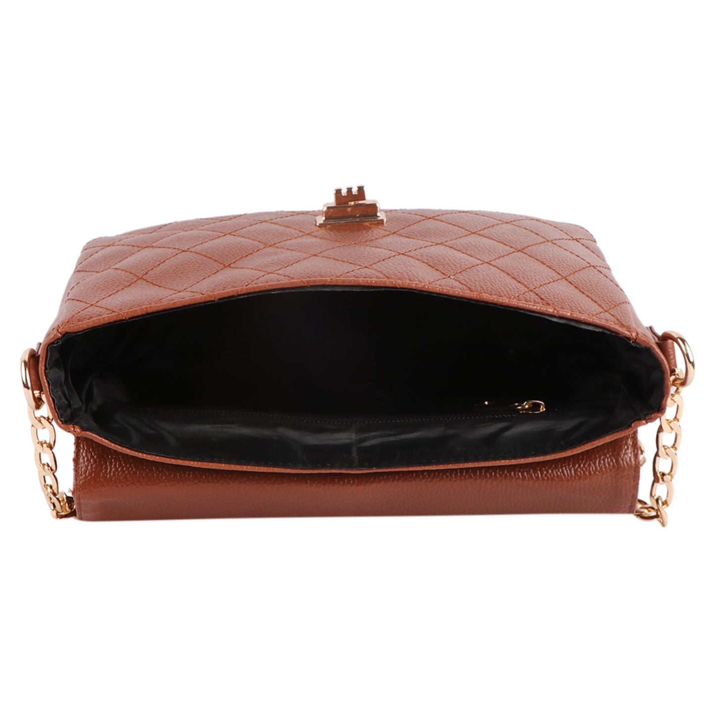 Brown Quilted Vegan Leather Chain Sling Bag for Women