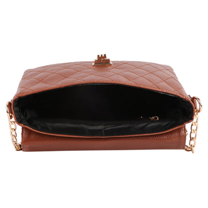 Brown Quilted Vegan Leather Chain Sling Bag for Women