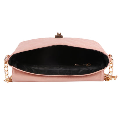 Pink Quilted Vegan Leather Chain Sling Bag for Women