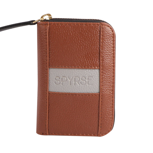 Brown Vegan Leather Mini Wallet for Women | Compact Card Holder with Zip Closure