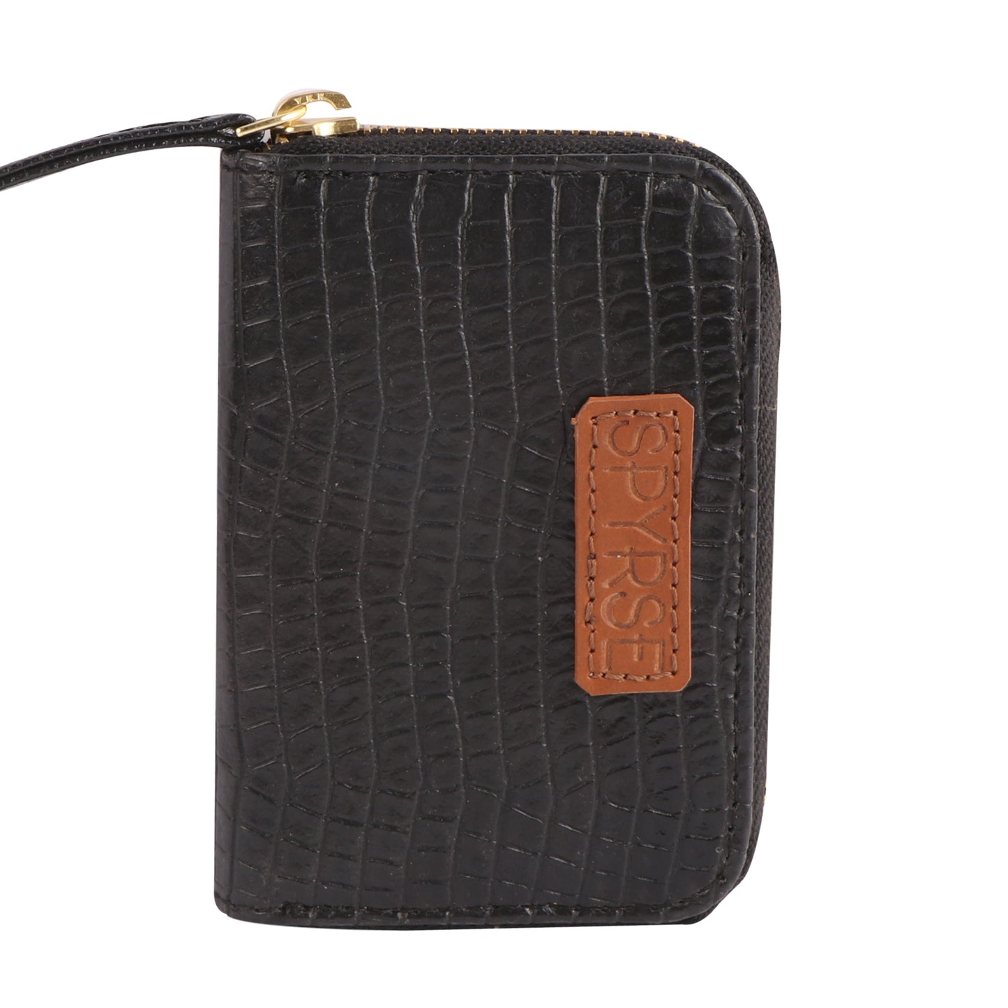 Black Crocodile-Textured Vegan Leather Mini Wallet for Women