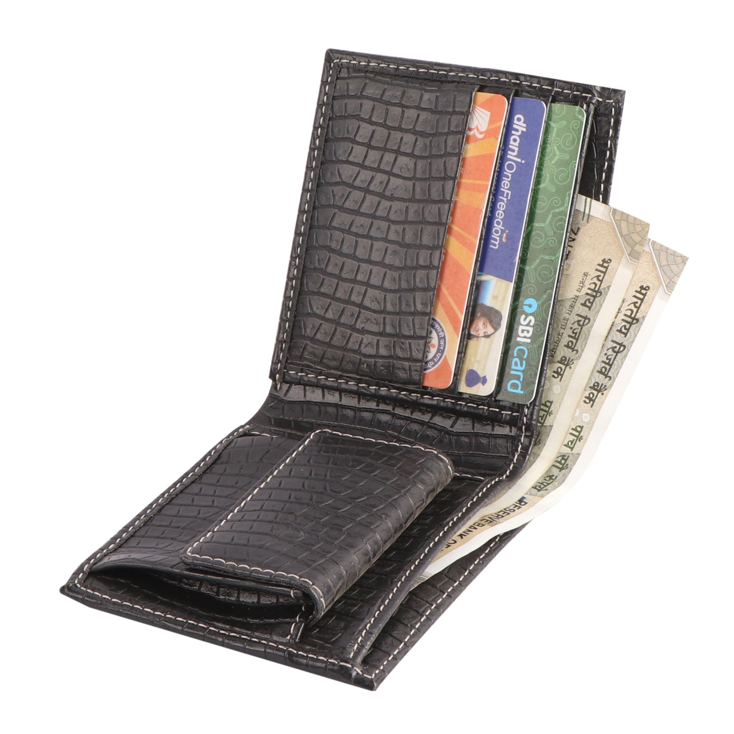 Black Crocodile Textured Vegan Leather Wallet for Men