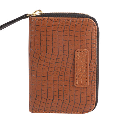 Brown Crocodile-Textured Vegan Leather Mini Wallet for Women