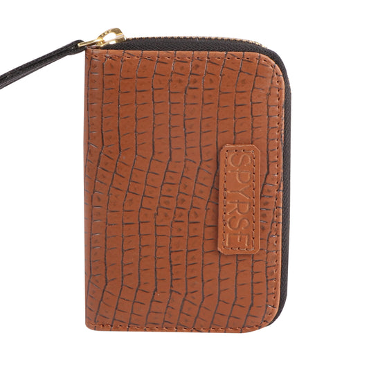 Brown Crocodile-Textured Vegan Leather Mini Wallet for Women