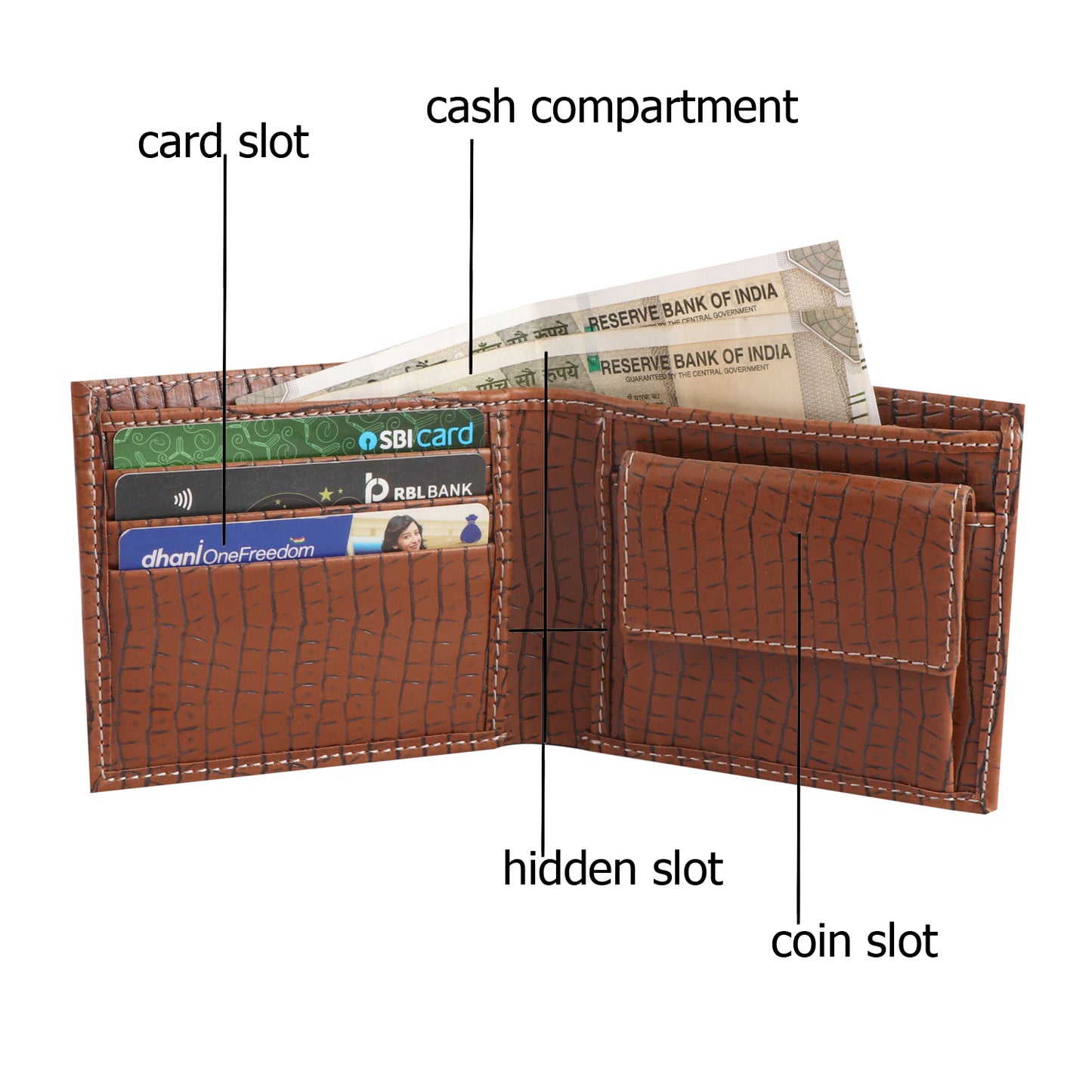 Men’s Croco Brown Vegan Leather Wallet with Coin Pocket | Multiple Card Slots