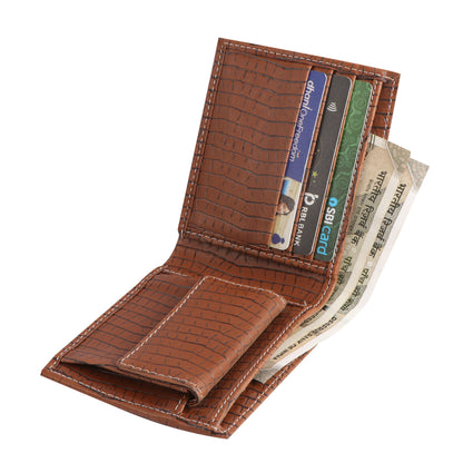 Men’s Croco Brown Vegan Leather Wallet with Coin Pocket | Multiple Card Slots