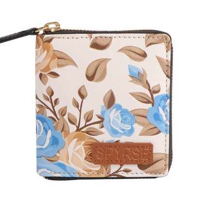 Blue Floral Vegan Leather Women’s Wallet – Compact & Stylish