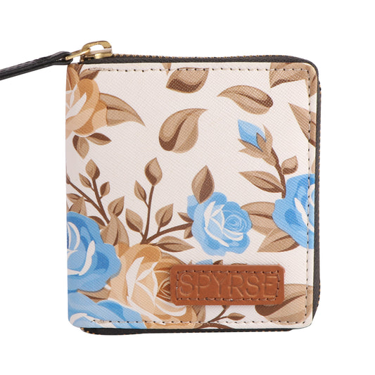 Blue Floral Vegan Leather Women’s Wallet – Compact & Stylish