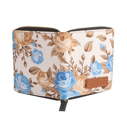 Blue Floral Vegan Leather Women’s Wallet – Compact & Stylish