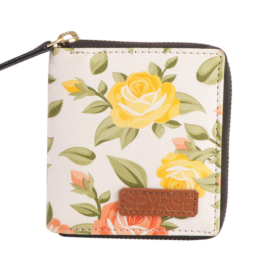 Floral Print Vegan Leather Women’s Wallet – Compact Zip Around Small Purse