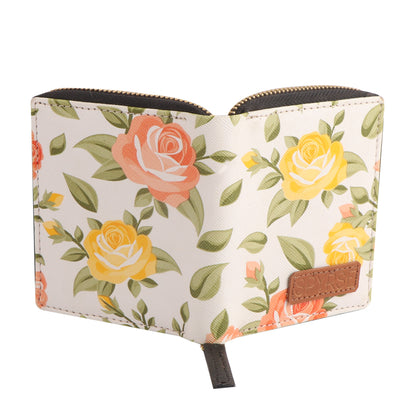 Floral Print Vegan Leather Women’s Wallet – Compact Zip Around Small Purse