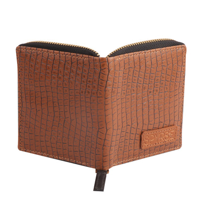 Women’s Brown Crocodile Pattern Vegan Leather Zip Wallet