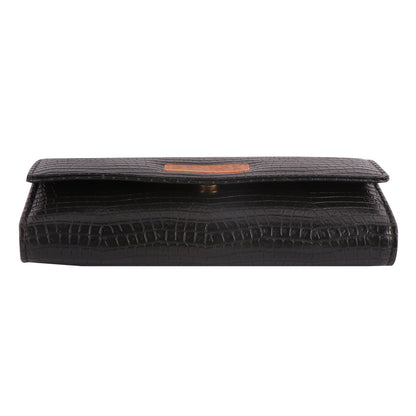 Black Vegan Leather Women’s Wallet | Crocodile Texture