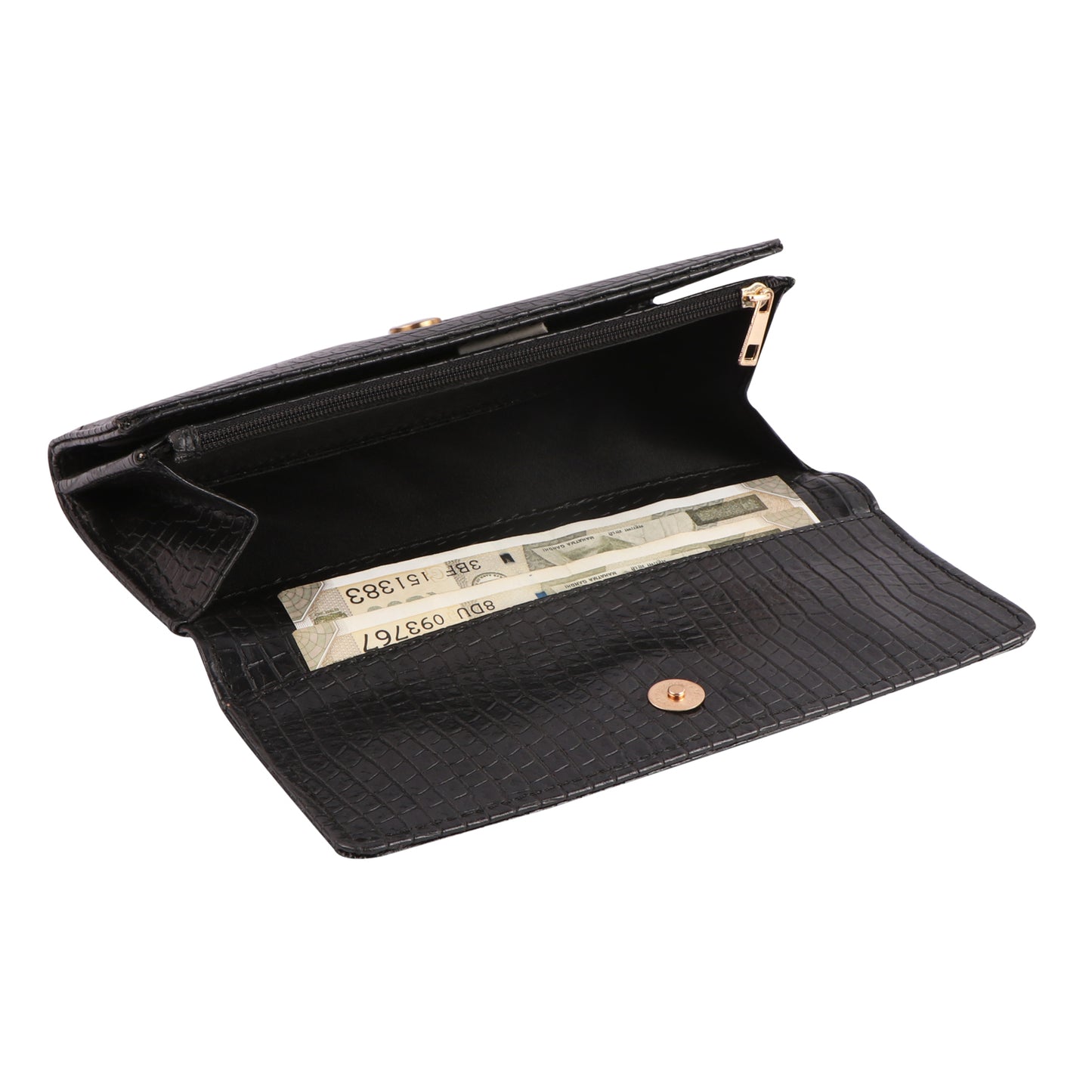 Black Vegan Leather Women’s Wallet | Crocodile Texture