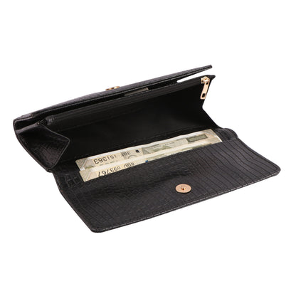 Black Vegan Leather Women’s Wallet | Crocodile Texture