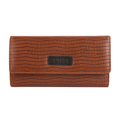 Tan Vegan Leather Women’s Wallet | Crocodile Texture