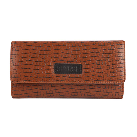 Tan Vegan Leather Women’s Wallet | Crocodile Texture