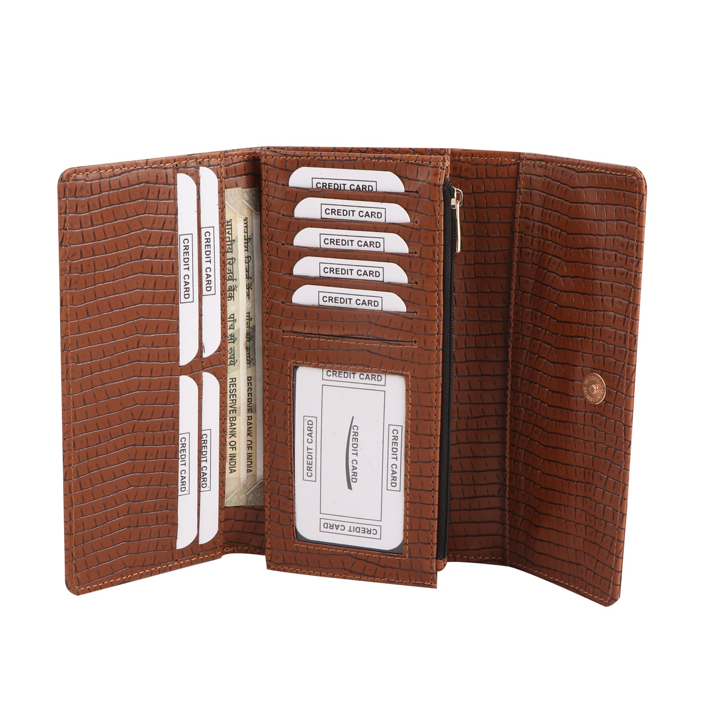 Tan Vegan Leather Women’s Wallet | Crocodile Texture