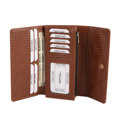 Tan Vegan Leather Women’s Wallet | Crocodile Texture