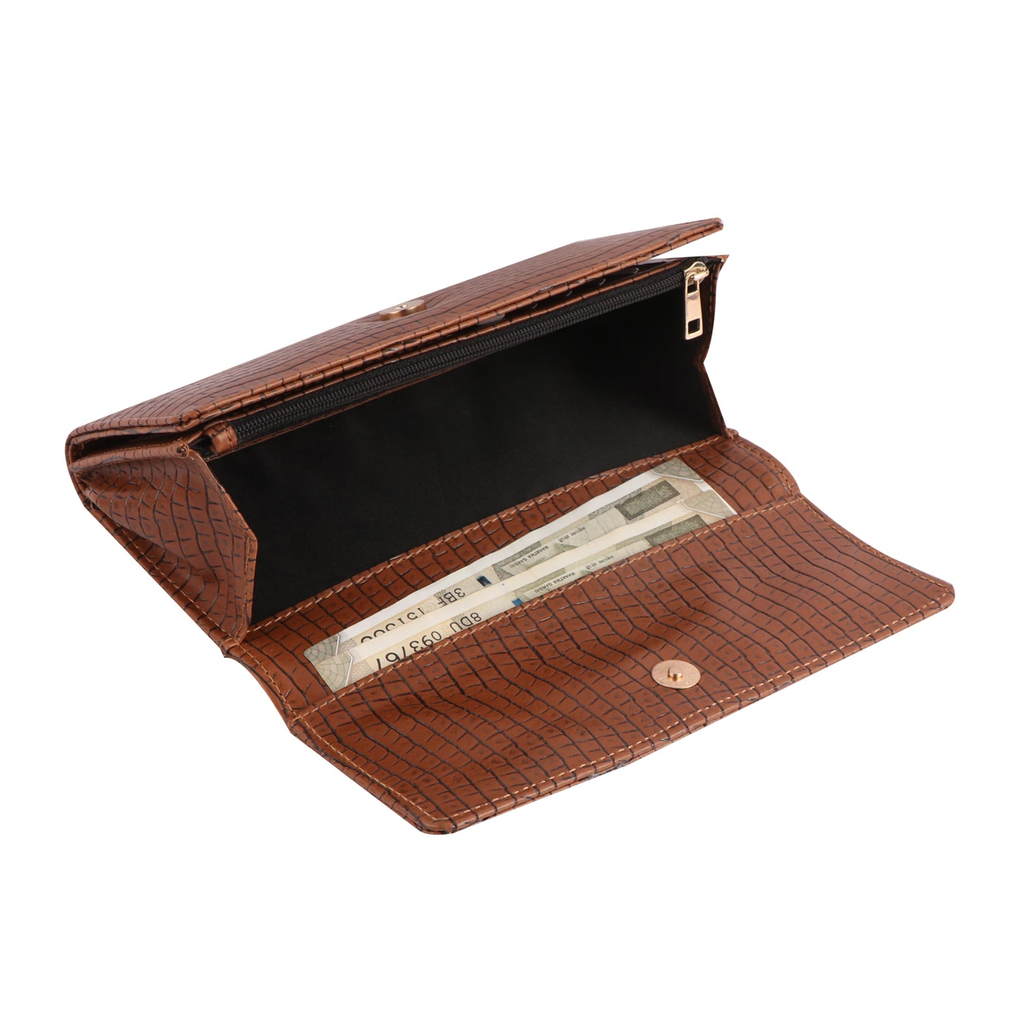 Tan Vegan Leather Women’s Wallet | Crocodile Texture