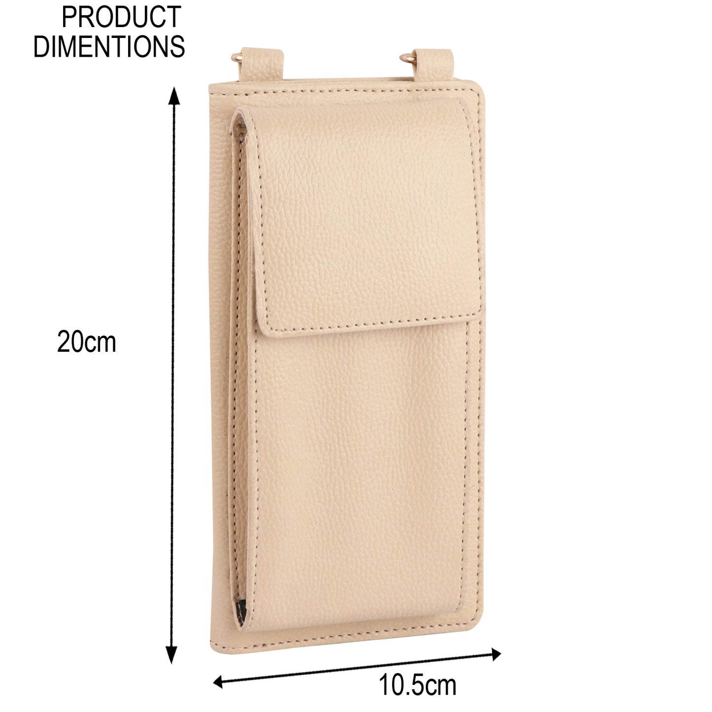 Beige Vegan Leather Mobile Sling Wallet with Gold Chain | Compact Crossbody Purse for Women