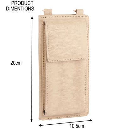 Beige Vegan Leather Mobile Sling Wallet with Gold Chain | Compact Crossbody Purse for Women