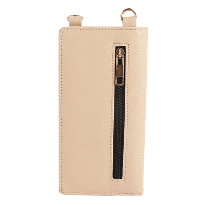 Beige Vegan Leather Mobile Sling Wallet with Gold Chain | Compact Crossbody Purse for Women