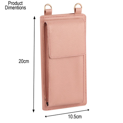 Pink Vegan Leather Mobile Sling Wallet for Women | Crossbody Phone Bag