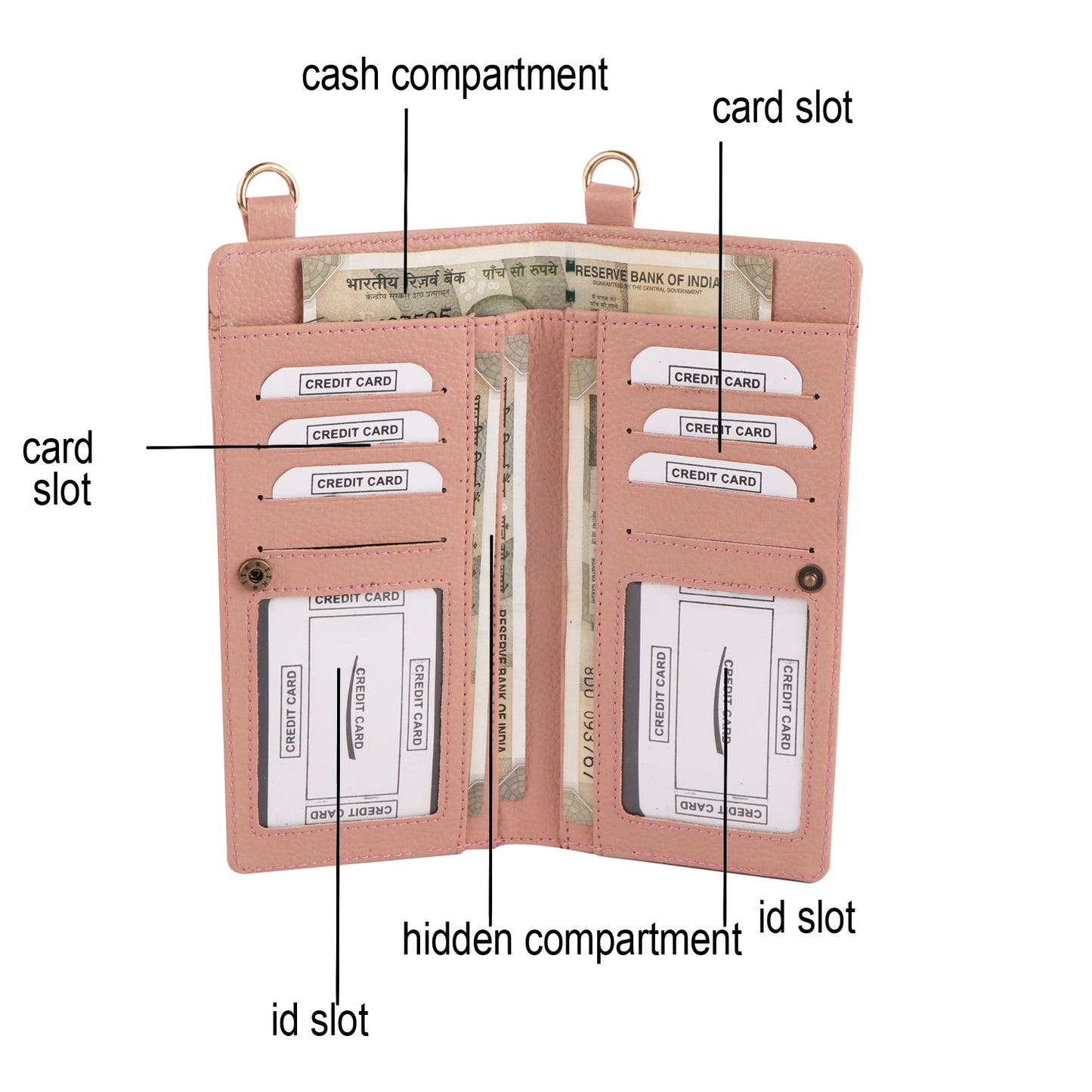 Pink Vegan Leather Mobile Sling Wallet for Women | Crossbody Phone Bag