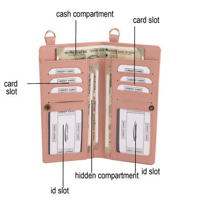 Pink Vegan Leather Mobile Sling Wallet for Women | Crossbody Phone Bag