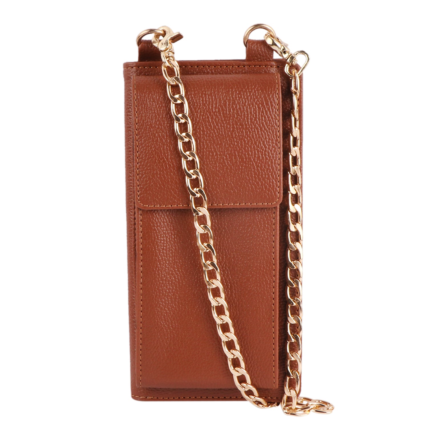 Brown Vegan Leather Sling Wallet – Stylish Mobile Purse for Women