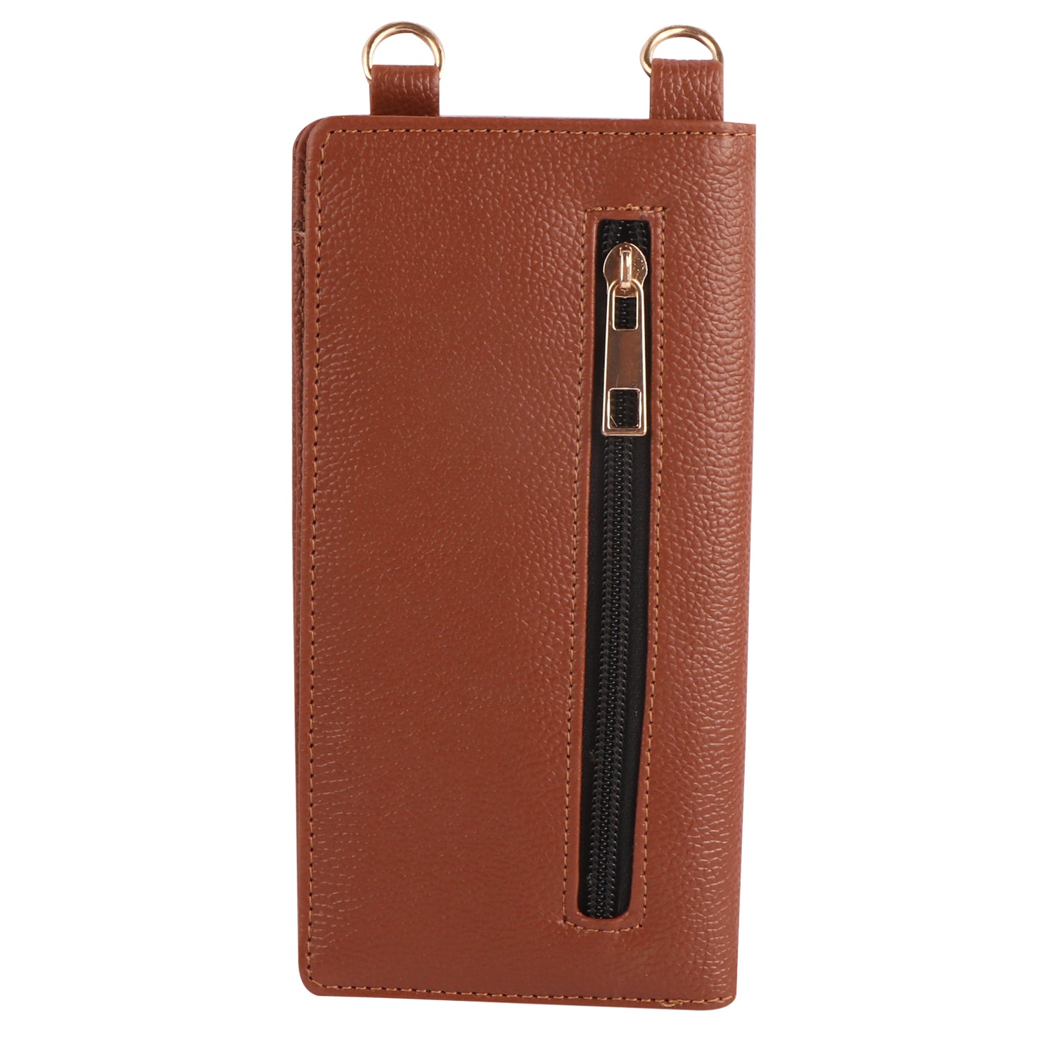 Brown Vegan Leather Sling Wallet – Stylish Mobile Purse for Women