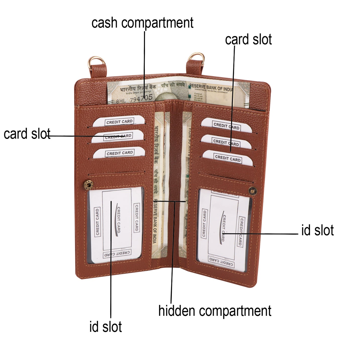 Brown Vegan Leather Sling Wallet – Stylish Mobile Purse for Women