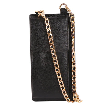 Black Vegan Leather Mobile Sling Wallet Gold Chain – Multi-Utility Crossbody Purse for Women